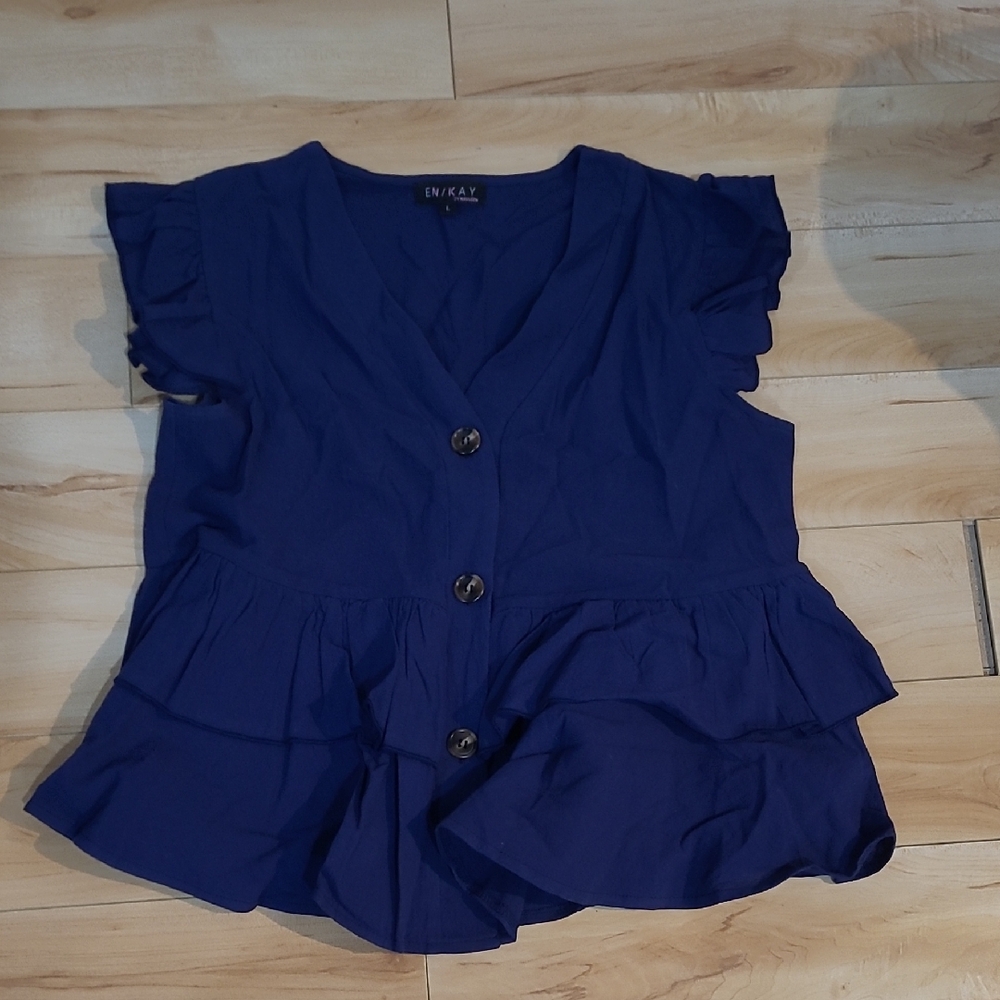 EN/KAY by Navleen Women's Size Large Blue Ruffle Top